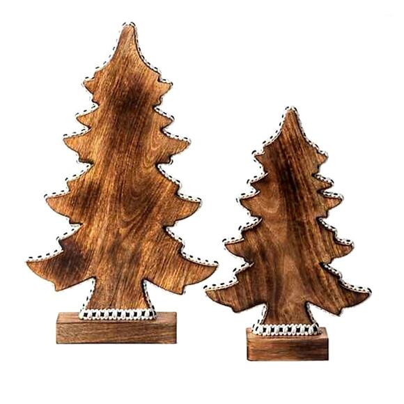 MACKENZIE-CHILDS Courtly Check Forest Christmas Trees Set of 2 Black White New - Picture 2 of 10